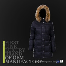 Japan Matures Goose Down Jacket Shiny Fabric With Fur On Hood